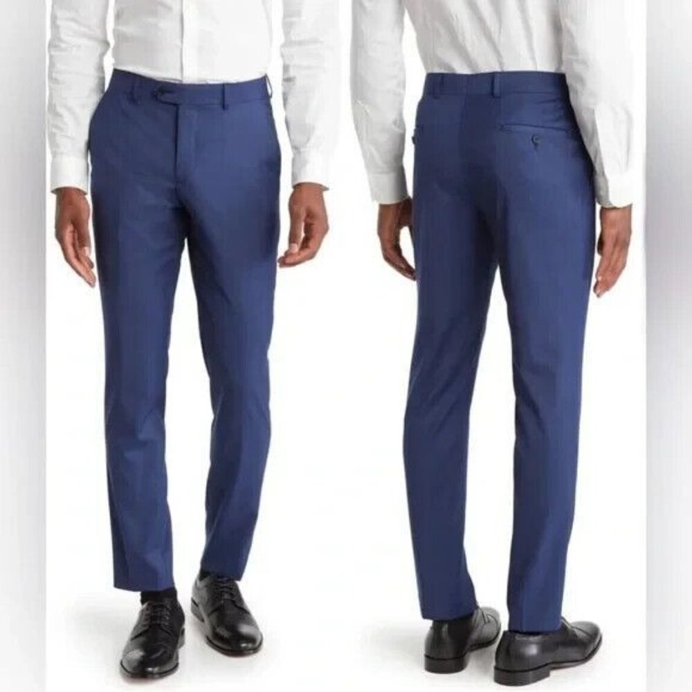 Original Penguin Men's Size 38 Osman Flat Front Dress Pants Blue Wool Blend